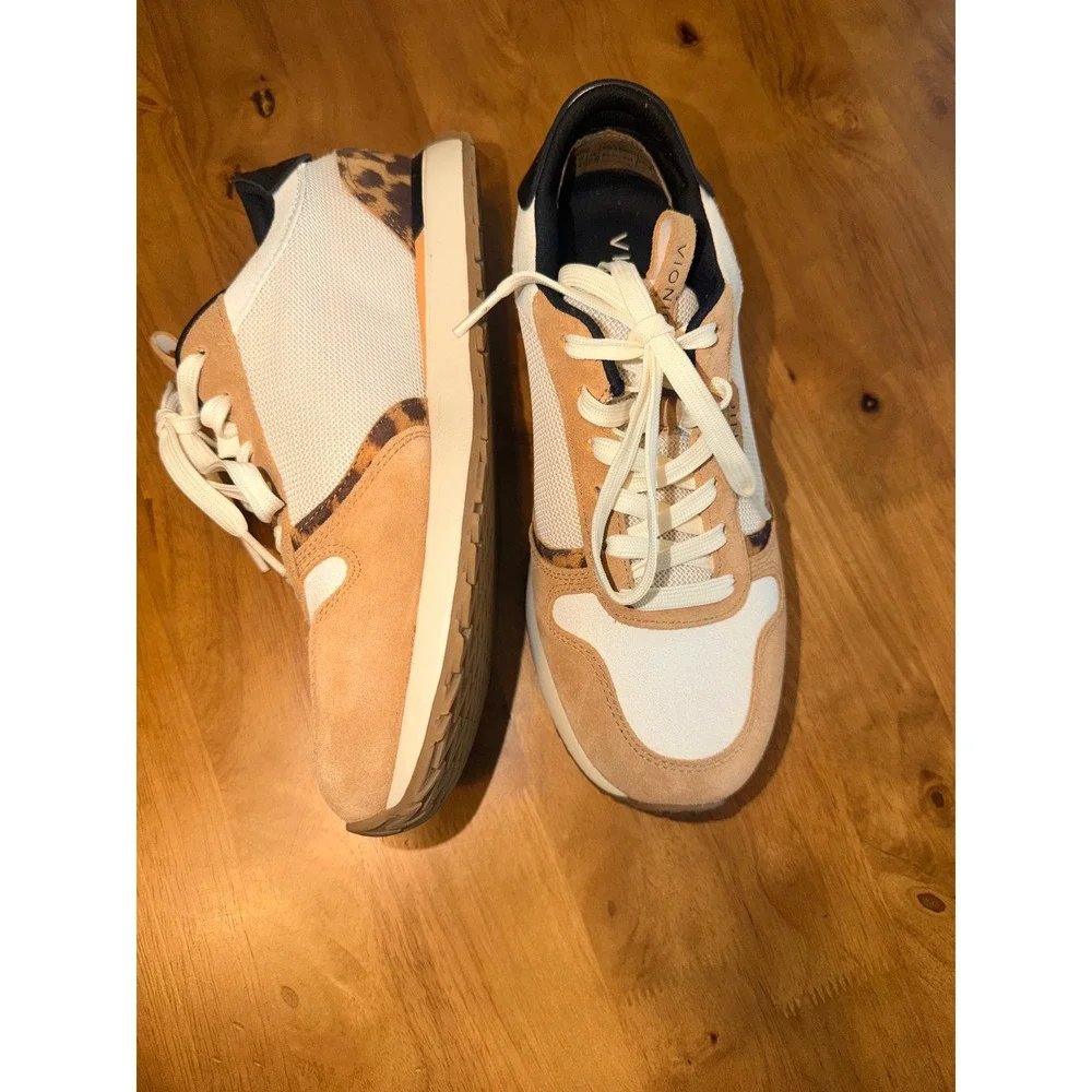 Vionic Womens‎ Tan Cream Leopard Print Mesh Suede Lace Up Sneakers Shoes